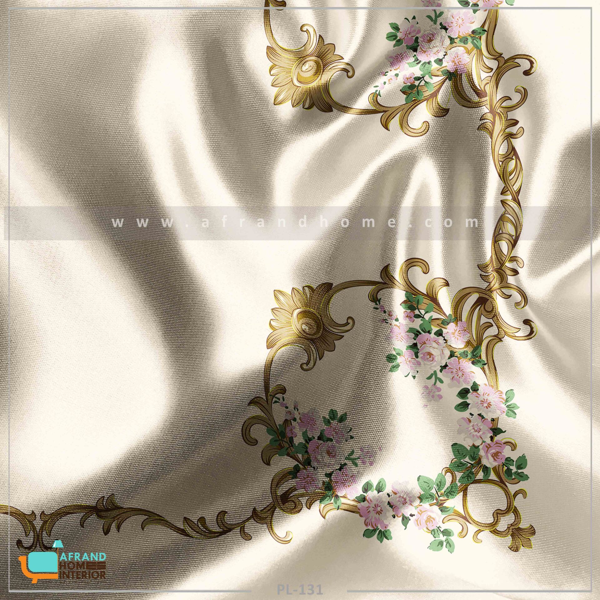  روبالشتی ساتن ابریشم از کالکشن رویال افرند هوم با طراحی کلاسیک گل و قاب طلایی 